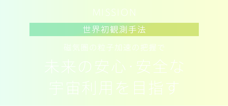 MISSION 世界初観測手法 磁気圏の粒子加速の把握で未来の安心・安全な宇宙利用を目指す